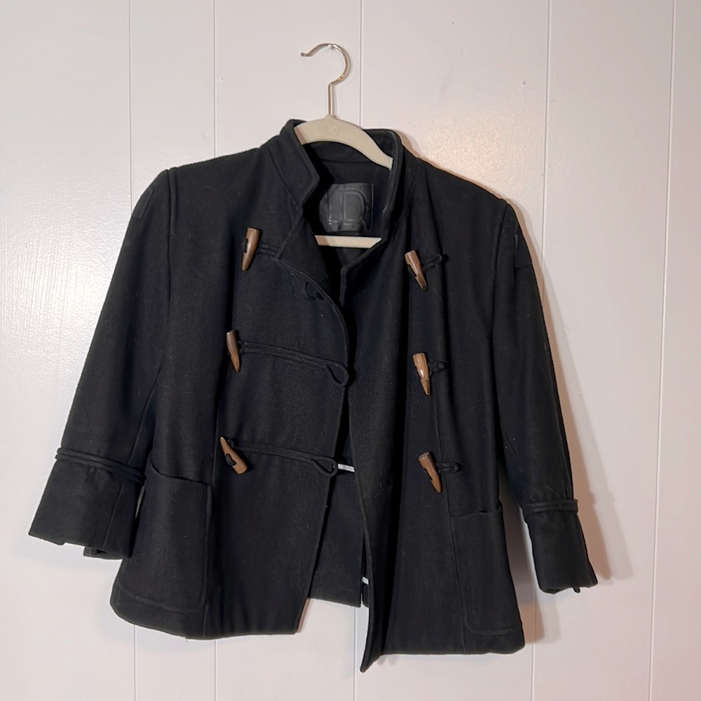 Troy Smith black mandarin wool coat